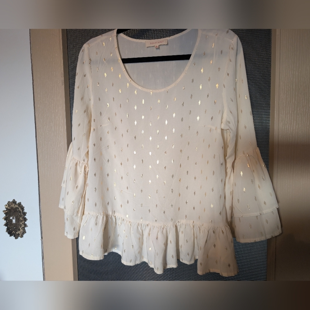 Solitaire Cream Blouse with Gold Accents